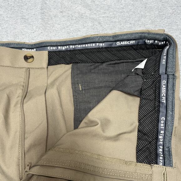 Haggar Cool Right Pant Men 42x30 Khaki Classic Fit Performance Flex Dress Preppy - Picture 4 of 6